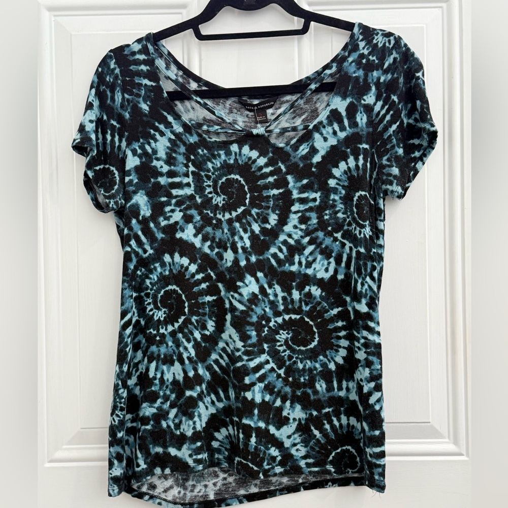 Rock Republic Womens Green Teal Black Tie Dye Strappy Neck Scoop Top Small S